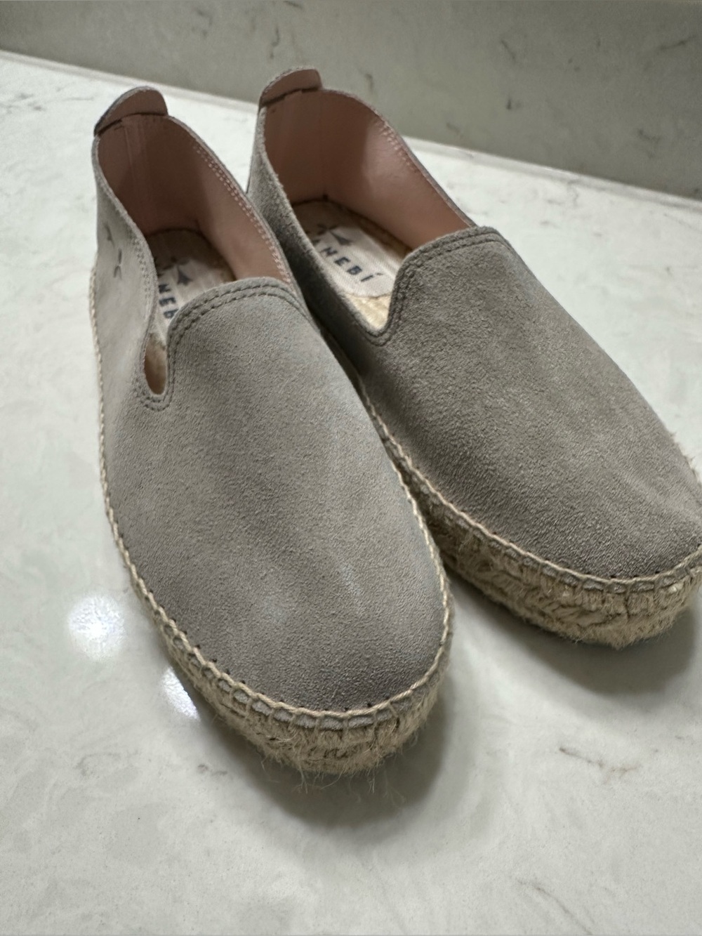 Taupe Suede Espadrille Slip-On with Pink Lining, 39, Manebi